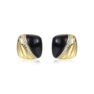 Black Onyx Square Earrings
