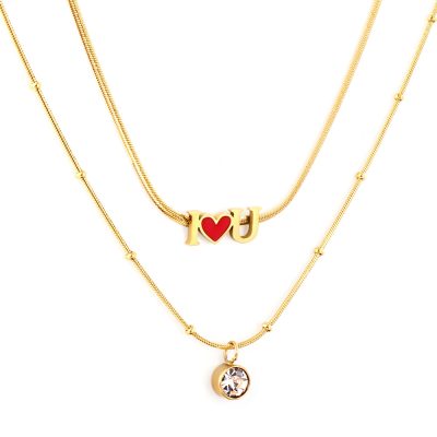 Scarlet Heart shine Double Chain Necklace