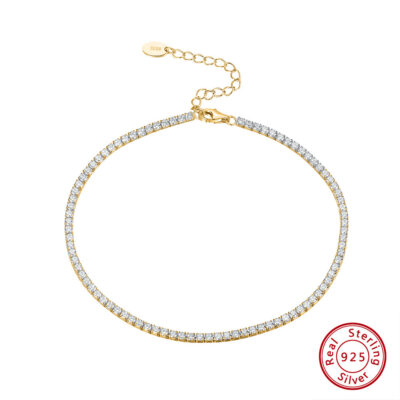 Stone-Set Tennis-Style 925 Sterling Silver Anklet