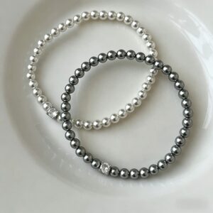 Two-Tone Beaded 925 Sterling Silver Bracelet Set