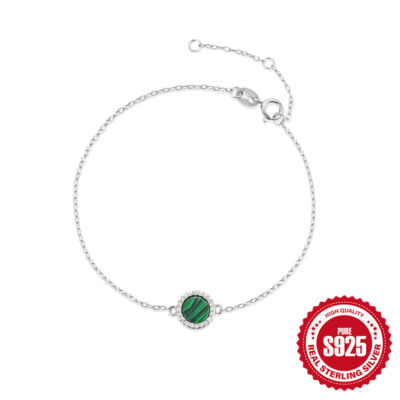 Green Striped Stone 925 Sterling Silver Bracelet
