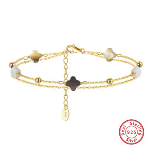Four-Leaf Clover Double-Chain 925 Sterling Silver Bracelet