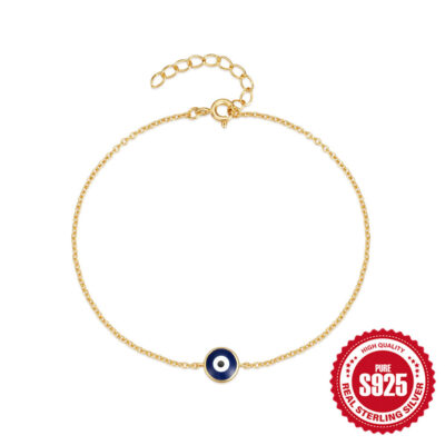 Blue Evil Eye Gold-Tone 925 Sterling Silver Bracelet
