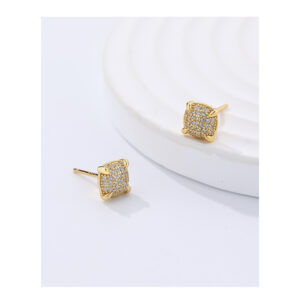 Square Pavé Gold-Tone 925 Sterling Silver Stud Earrings