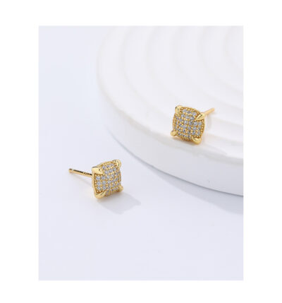 Square Pavé Gold-Tone 925 Sterling Silver Stud Earrings