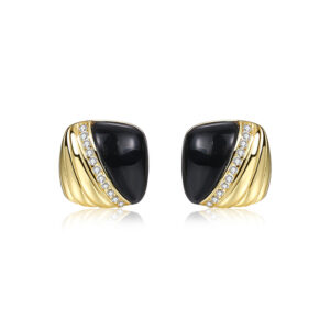 Black Onyx Fan 925 Sterling Silver Stud Earrings