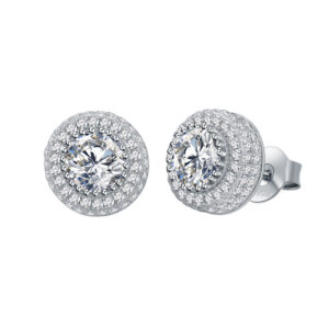 Double Halo Round 925 Sterling Silver Stud Earrings
