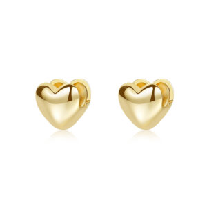 Polished Heart Gold-Tone 925 Sterling Silver Stud Earrings