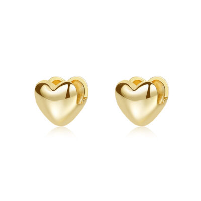 Polished Heart Gold-Tone 925 Sterling Silver Stud Earrings