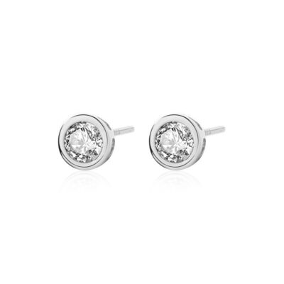 Round Bezel 925 Sterling Silver Stud Earrings