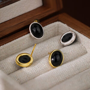 Black Onyx Oval Drop 925 Sterling Silver Earrings