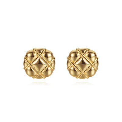 Vintage Geometric Gold-Tone 925 Sterling Silver Stud Earrings
