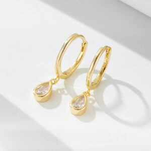 Teardrop Crystal Gold-Tone 925 Sterling Silver Hoop Earrings