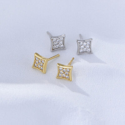 Square Pavé 925 Sterling Silver Stud Earrings