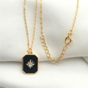 Black Starburst Gold-Tone 925 Sterling Silver Pendant Necklace