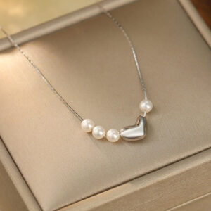 Pearl and Heart 925 Sterling Silver Pendant Necklace