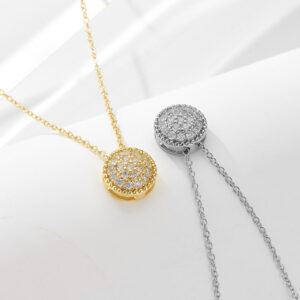 Round Zircon Halo 925 Sterling Silver Pendant Necklace