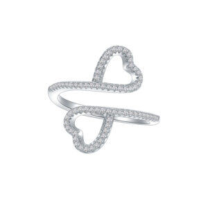 Pavé Double Heart 925 Sterling Silver Open Ring