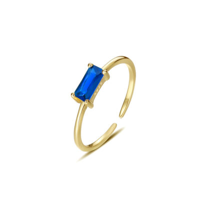 Blue Baguette Gold-Tone 925 Sterling Silver Open Ring