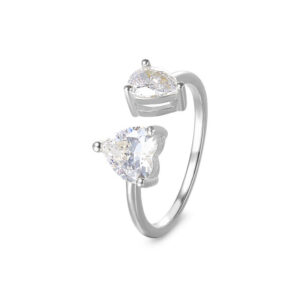 Double Crystal 925 Sterling Silver Open Ring