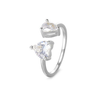 Double Crystal 925 Sterling Silver Open Ring