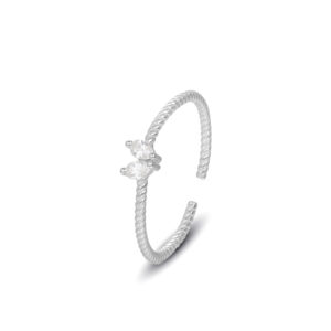Crystal Bow 925 Sterling Silver Open Ring