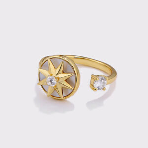 Celestial Sun and Moon Gold-Tone 925 Sterling Silver Ring