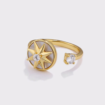Celestial Sun and Moon Gold-Tone 925 Sterling Silver Ring