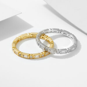 Two-Tone Zircon Eternity 925 Sterling Silver Band Ring