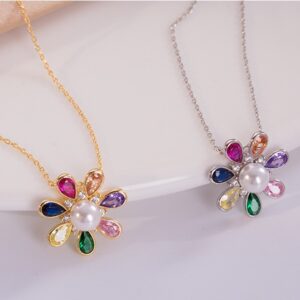 Multicolour Floral 925 Sterling Silver Jewellery Set