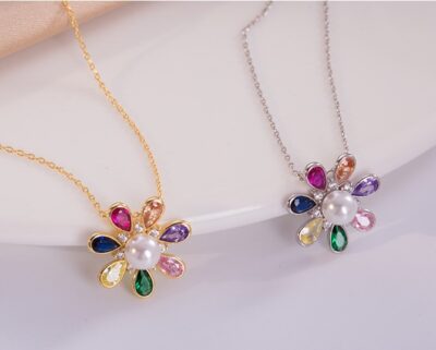 Multicolour Floral 925 Sterling Silver Jewellery Set