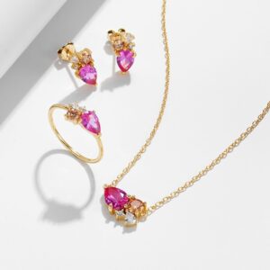 Pink Teardrop 925 Sterling Silver Jewellery Set