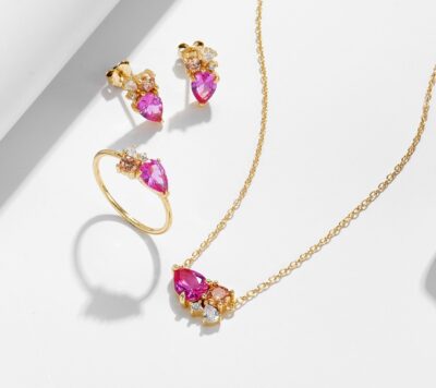 Pink Teardrop 925 Sterling Silver Jewellery Set