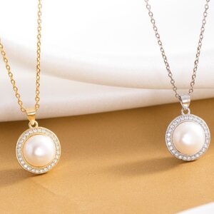 Round Pearl Halo 925 Sterling Silver Jewellery Set
