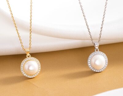 Round Pearl Halo 925 Sterling Silver Jewellery Set